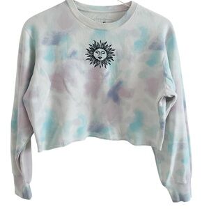 Hollister Tie-Dye Cropped Embroidered Sun Sweatshirt